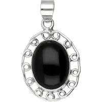 MOOYE ® - Collectie Zilveren Onyx ovaal in gekrulde rand kettinghanger