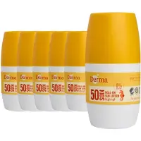 Derma Sun Kids - Zonnebrand Roll-on SPF50 - 6 x 50 ml - Hoge UVA en UVB Bescherming - Waterbestendig - Parfumvrij - Met Aloe Vera en Vitamine E - AllergyCertified