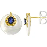 Cavill - Elegante Zilveren Oorbellen 925 Sterling Zilver Verguld - Blauwe Saffier Ovaal 0,63 ct - Parelmoer Fancy 15 mm - Dames Sieraden