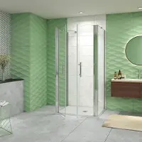 AICA 75x80x80cm Douchecabine 195cm hoog,pendeldeuren met Twee Zijwanden,Aluminium muurprofiel Helder Glas 6mm.