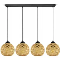 Luxolar Bamboe Hanglamp Zwart Gevlochten Boho Stijl E27 584-BZ4
