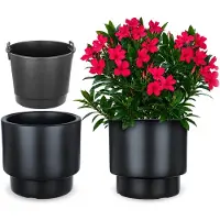Kadax Bloempot met binnenpot, plastic sierpot vorstbestendig voor bloemen en planten, staand antraciet 39x37cm