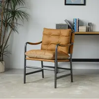 STILVORA Fauteuil 60 x 62 x 90 cm - Mid Century Modern Armstoel Met Gevoerde Zitting - Voor Woonkamer Slaapkamer En Kantoor - Leer Metaal Bruin