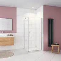 AICA hedendaags Douchecabine 80x76x195cm draaideur+zijwand 6mm NANO EasyClean veiligheidsglas 45cm Stabilisatiestang (draaibaar) profiel van glanzend chroom Inclusief complete douchebak