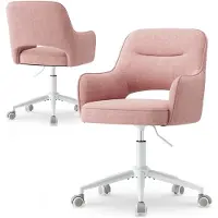 COLAMY Ergonomische Bureaustoel - Zachte Fluwelen Bekleding - 360° Draaibaar - In Hoogte Verstelbaar - Comfortabele Dikke Zitting - Metalen Voetkruis - Stille Wieltjes - Roze