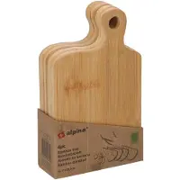 Alpina Bamboe Dienblad 4-delig - Bamboo Tray met Handvat - Rechthoekige Snijplankjes - Serveerplankjes voor Borrelhapjes en Tapas - Afmeting 11 x 18,3 cm - Kleur Lichtbruin - Set van 4 Stuks