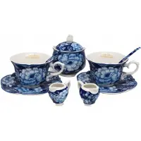 Queen Isabell Merkloos Elegant porseleinen koffie- of theeservies voor 2 personen met bloemendecor