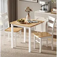 OKWISH Eetkamerstoel - Gebogen Lattenrugleuning - Set Van 2 - Hout - Landelijk - Eiken En Wit - Voor Eetkamer Of Keuken
