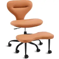 Muvano Meditatiestoel - Yogastoel - ADHD stoel - Bureaustoel - Brede rugleuning - Stille wielen - Voetensteun - PU leer - Kantoor - 67x80x84cm - Draaibaar - Oranje