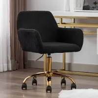 OKWISH Bureaustoel 54,9 cm - Zacht Sherpa Ontwerp Met Vaste Armleuningen En Wielen - 360° Draaibaar En In Hoogte Verstelbaar - Voor Thuiswerk En Make-up - Zwart
