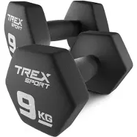 Trex Sport TX-090VD – Dumbells – Fitness Gewichten Set – Vinyl Coating – Zeshoekige Halters – Voor Thuisgym & Aerobics – 2 x 9 kg – Totaal 18 kg