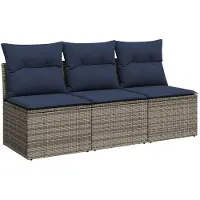 vidaXL Tuinbank 3-zits met kussens poly rattan grijs