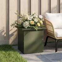 vidaXL Tuinplantenbak met led Olijfgroen 30 x 30 x 30 cm Staal