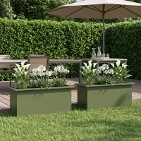 vidaXL Tuinplantenbak met led 2 st Olijfgroen 30 x 80 x 30 cm Staal
