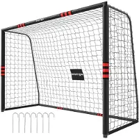 SPORTNOW Football Goal-Metall, PE-300L x 120B x 200H cm-Schwarz+Rot