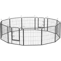 PawHut Puppyren, 80 cm hoog, 12-delig, puppyren met 2 deuren, staal, grijs