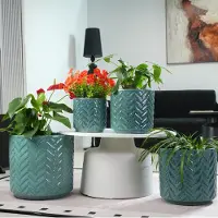 STILVORA Bloempot – Ø20 Cm – Keramiek – Aqua Blauw – Rond Met Glanzende Glazuur – Met Visgraat Reliëf En Afwateringsgat Voor Binnen