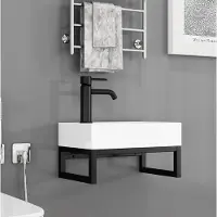 STILVORA Wastafel – Mini Wandmodel Met Overloop – 40 x 21 x 25 cm – Keramiek En Metaal – Mat Wit – Voor Gastentoilet En Badkamer