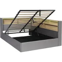 OKWISH dagbed 140x190 met LED-verlichting en opbergruimte in het hoofdeinde, gestoffeerd bed met USB-aansluitingen en bedlade, kinderbed grijs, zonder matras