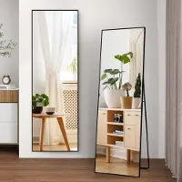 Rosahqnda Rechthoekige staande spiegel van 177 x 77 cm met frame van aluminiumlegering en explosiebestendig gehard glas, geschikt voor slaapkamer, woonkamer en kledingkast, zwart