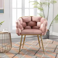 MODFU -Fauteuil-Roze-Velvet-Metalen Onderstel-Armleuningen-Woonkamer