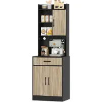 HOMCOM Keukenkast, hoge kast met 3 deuren, lade en plateau voor magnetron