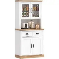 HOMCOM Keukenkast - MDF, gehard glas - 80 x 38 x 170 cm - Wit