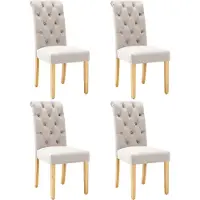 Muvano Fluwelen eetkamerstoelen set van 4 - beige keukenstoelen met eiken poten - gecapitonneerde stoel - 120 kg - Eetkamer Beige