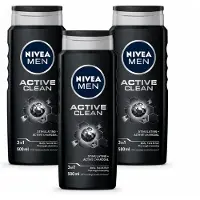 Nivea 3 x MEN - Douchegel - Active Clean - 500 ml - Voordeelverpakking - 3 stuks