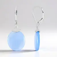 Cavill - 925 Sterling Zilveren Oorbellen met 8,8 ct Aqua Chalcedoon Ovaal - Rhodium Verguld - Lichtgewicht & Stijlvol - Elegante Damesoorbellen