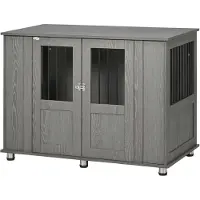 PawHut Hondenkooi, huisdierenkooi, hondenverblijf met slot, magnetische deur, raam, grijs