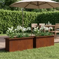 vidaXL Tuinplantenbak met led 2 st Roestkleurig 30 x 100 x 30 cm