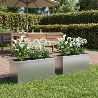 vidaXL Tuinplantenbak met led 2 st zilver 30 x 100 x 30 cm