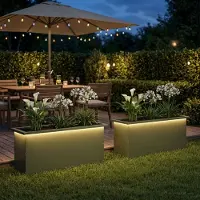 vidaXL Tuinplantenbak met led 2 st Olijfgroen 30 x 100 x 30 cm Staal