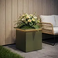 vidaXL Tuinplantenbak met led Olijfgroen 40 x 40 x 40 cm Staal