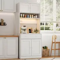 STILVORA Keukenkast – Hoog Model Met LED En Stopcontact – Veel Opbergruimte Voor Keuken En Woonruimte – MDF – Wit – 72x40x180 Cm