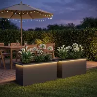vidaXL Tuinplantenbak met led 2 st Zwart 30 x 80 x 30 cm Staal