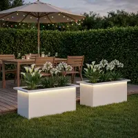 vidaXL Tuinplantenbak met led 2 st Wit 30 x 60 x 30 cm Staal