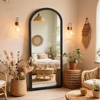 STILVORA Passpiegel – Gewelfde Vloerspiegel Met Verstelbare Metalen Standvoet – 160 x 50 cm – Hout En Metaal – Zwart – Voor Woning En Winkel – Heldere Weergave