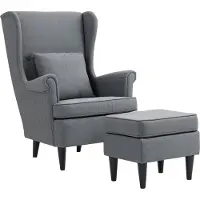HOMCOM Oorfauteuil met Voetenbank - Accent chair, relaxstoel, loungestoel - Grijs