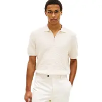 Tommy Hilfiger poloshirt creme met rits structuur
