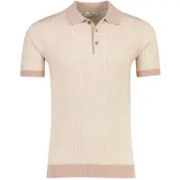 Thomas Maine Poloshirt roze met wit gebreid
