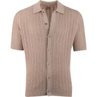 Mos Mosh Polo beige structuurtje korte mouw doorknoop