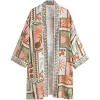 Next Kimono lichtgroen / mandarijn / rosa / wolwit