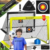 Kesser Voetbaldoel Pop-up Set van 2 - Voetbaldoeltjes voor Kinderen met Glasvezelstangen, Binnen en Buiten, incl. Pionnen en Draagtas - Geel/Zwart