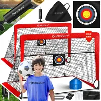 Kesser Pop-Up Kindervoetbaldoel Set van 2 | Opvouwbare voetbaldoelen met glasvezelpalen en hoogwaardige doelnetten voor binnen-, buiten- en tuingebruik | Met draagtas 6x kegels bal pomp doel