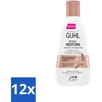 Guhl 12 x - Shampoo - Bond+ Restore - 250 ml - Herstellende Shampoo - Beschadigd Haar - Haarversterking - Rode Algen Extract - Bond-building Complex