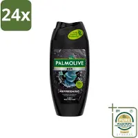 Palmolive Men 3-in-1 Body Face Hair Refreshing Etherische Eucalyptusolie Zeezoutextract 250 ml - Voordeelverpakking - 24 stuks - Fris en verzorgend - Citrus en eucalyptus