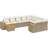 vidaXL 10-delige tuinmeubelset met kussens, beige, polyrotan
