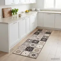 vidaXL Keuken Tapijt Grijs-beige mozaïek 300 x 60 cm 100% Polyamide